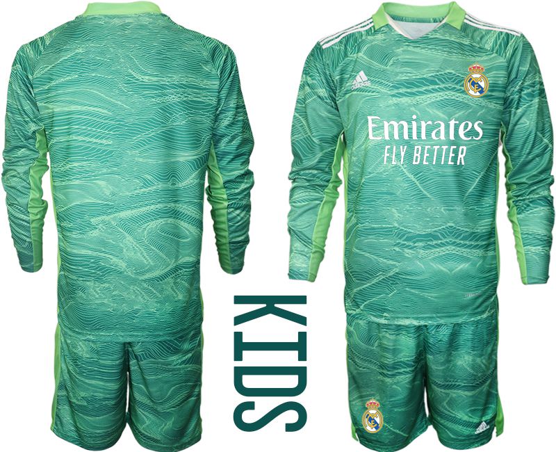 Youth 2021-2022 Club Real Madrid green goalkeeper long sleeve blank Soccer Jersey